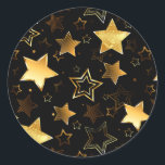 Seamless pattern with Golden Stars Classic Round Sticker<br><div class="desc">Seamless with Golden Stars on Black background. Gold star.</div>