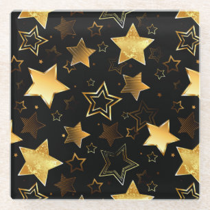 Seamless pattern with Golden Stars Glass Coaster