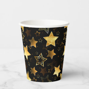 Seamless pattern with Golden Stars Paper Cups