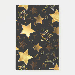 Seamless pattern with Golden Stars Post-it Notes