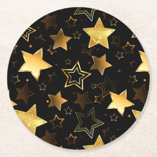 Seamless pattern with Golden Stars Round Paper Coaster