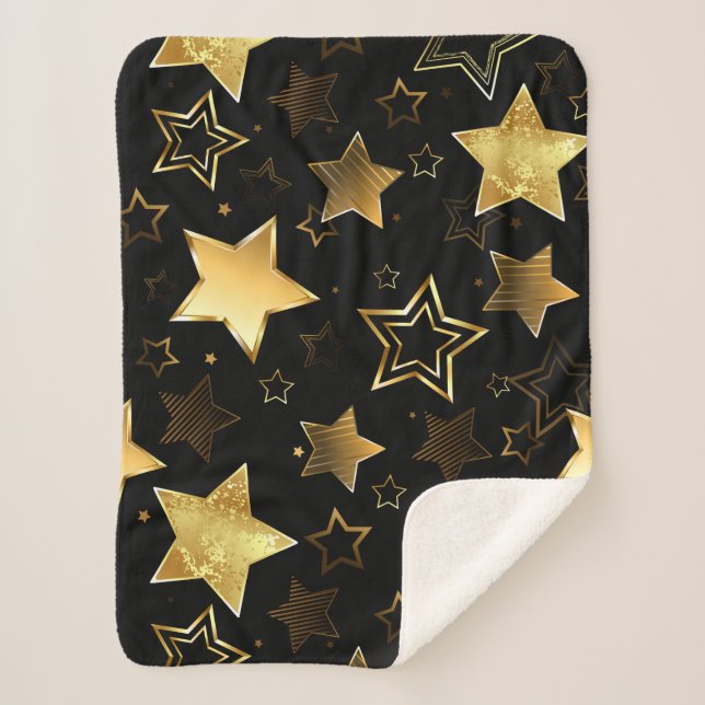 Seamless pattern with Golden Stars Sherpa Blanket (Front)