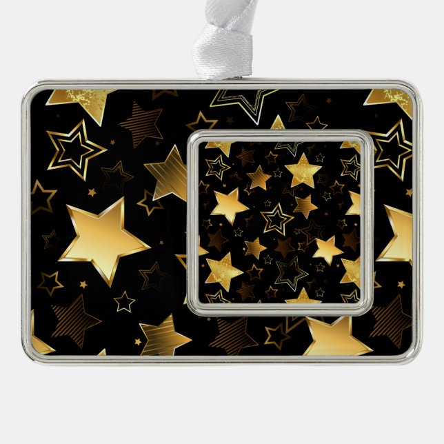 Seamless pattern with Golden Stars Silver Plated Framed Ornament (Front)