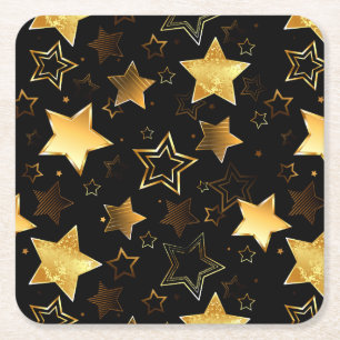 Seamless pattern with Golden Stars Square Paper Coaster