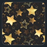 Seamless pattern with Golden Stars Square Sticker<br><div class="desc">Seamless with Golden Stars on Black background. Gold star.</div>