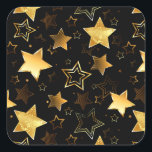 Seamless pattern with Golden Stars Square Sticker<br><div class="desc">Seamless with Golden Stars on Black background. Gold star.</div>
