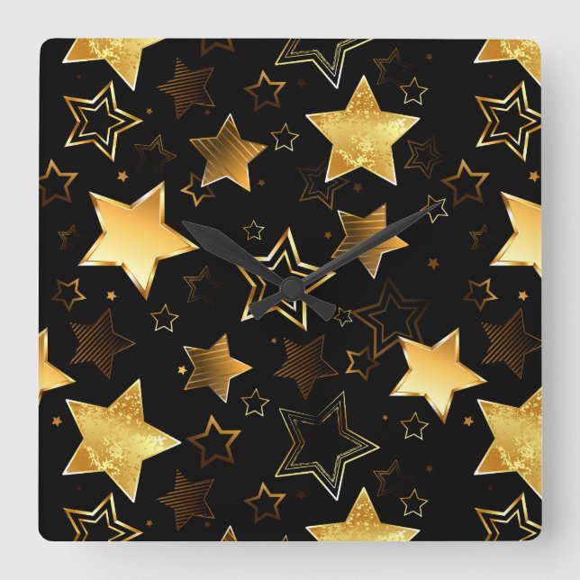 Seamless pattern with Golden Stars Square Wall Clock (Front)
