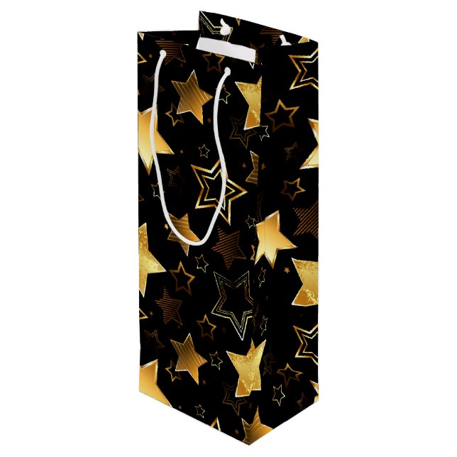 Seamless pattern with Golden Stars Wine Gift Bag (Back Angled)