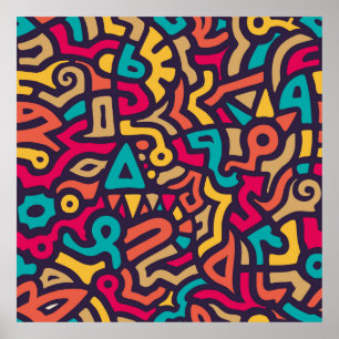 Seamless Pattern with Graffiti Curve Shapes. Mix o Poster
