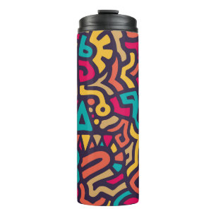 Seamless Pattern with Graffiti Curve Shapes. Mix o Thermal Tumbler