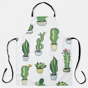 Seamless pattern with green cactus and succulents  apron