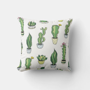 Seamless pattern with green cactus and succulents cushion