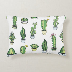 Seamless pattern with green cactus and succulents decorative cushion