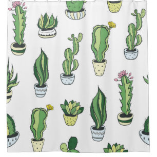 Seamless pattern with green cactus and succulents shower curtain