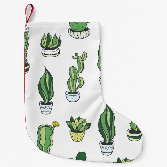 Seamless pattern with green cactus and succulents  small christmas stocking (Front)
