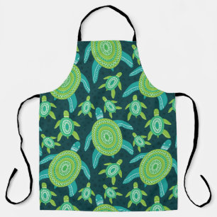 Seamless pattern with green ornament turtles. Sea Apron