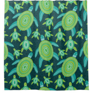 Seamless pattern with green ornament turtles. Sea Shower Curtain