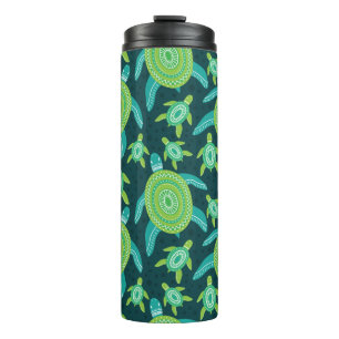 Seamless pattern with green ornament turtles. Sea Thermal Tumbler