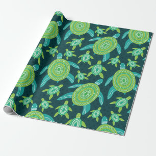 Seamless pattern with green ornament turtles. Sea  Wrapping Paper