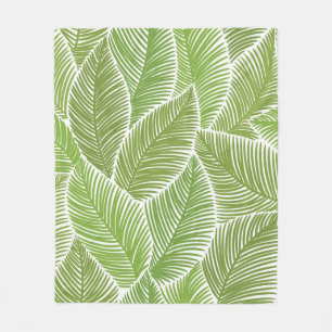 Seamless pattern with green palm leaves fleece blanket