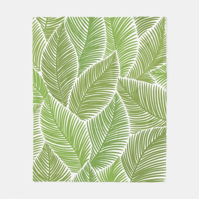Seamless pattern with green palm leaves fleece blanket (Front)