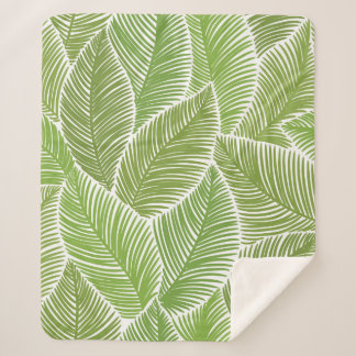 Seamless pattern with green palm leaves sherpa blanket