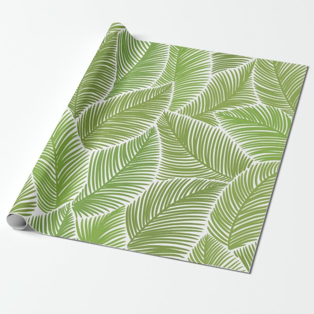 Seamless pattern with green palm leaves wrapping paper (Unrolled)