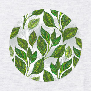 Seamless Pattern with Green Tea Leaves