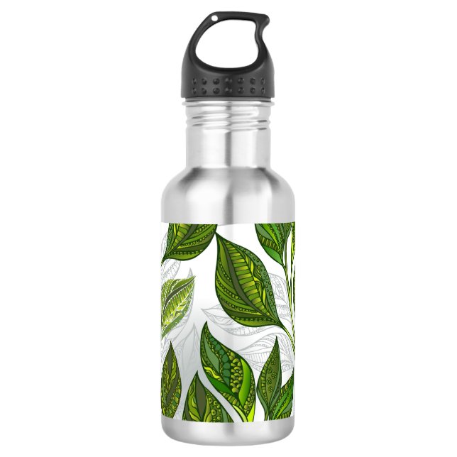 Seamless Pattern with Green Tea Leaves 532 Ml Water Bottle (Front)