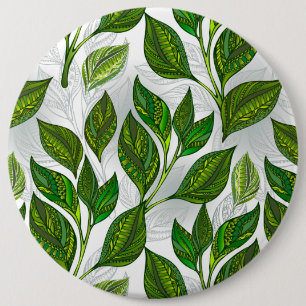 Seamless Pattern with Green Tea Leaves 6 Cm Round Badge