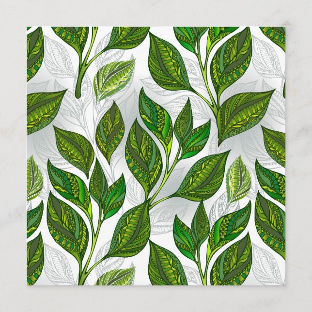 Seamless Pattern with Green Tea Leaves Advice Card (Front)