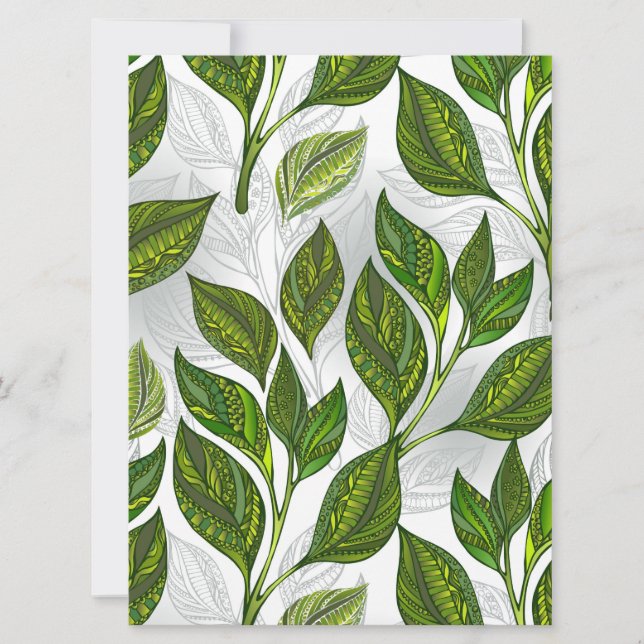 Seamless Pattern with Green Tea Leaves Announcement (Front)