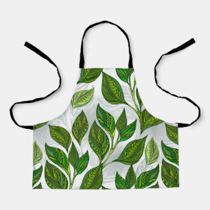 Seamless Pattern with Green Tea Leaves Apron