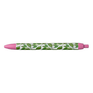 Seamless Pattern with Green Tea Leaves Black Ink Pen