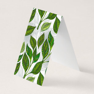 Seamless Pattern with Green Tea Leaves Business Card