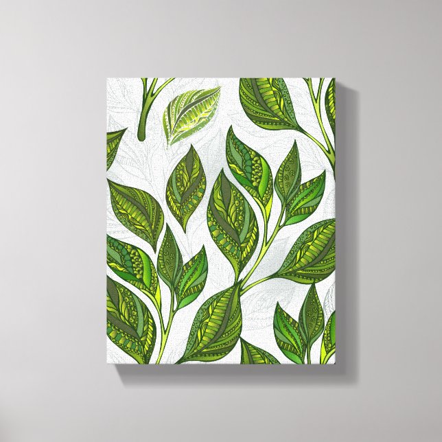 Seamless Pattern with Green Tea Leaves Canvas Print (Front)