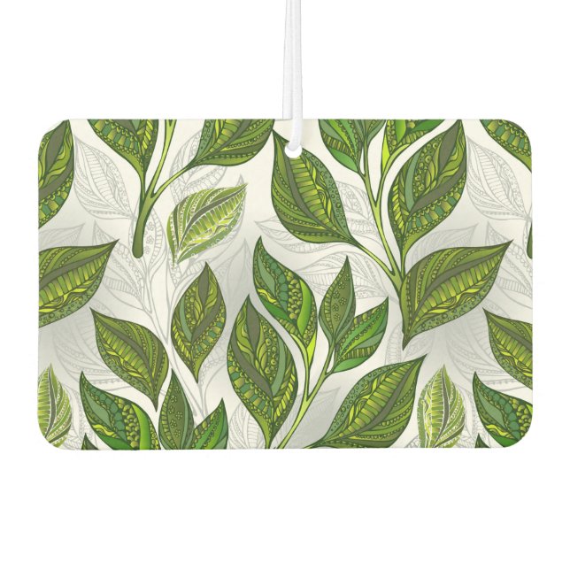 Seamless Pattern with Green Tea Leaves Car Air Freshener (Front)