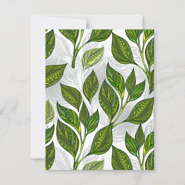 Seamless Pattern with Green Tea Leaves Card (Front)