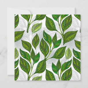 Seamless Pattern with Green Tea Leaves Card
