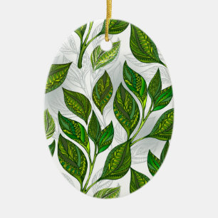Seamless Pattern with Green Tea Leaves Ceramic Tree Decoration