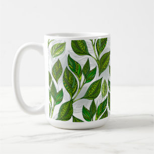 Seamless Pattern with Green Tea Leaves Coffee Mug