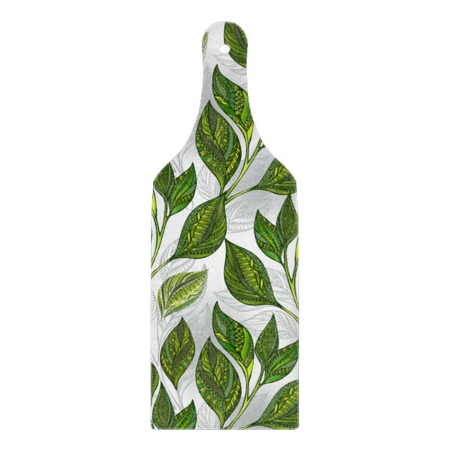 Seamless Pattern with Green Tea Leaves Cutting Board (Front)