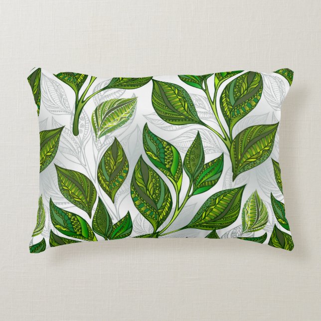 Seamless Pattern with Green Tea Leaves Decorative Cushion (Front)