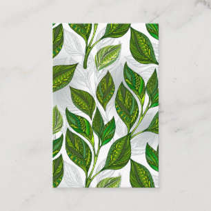Seamless Pattern with Green Tea Leaves Discount Card