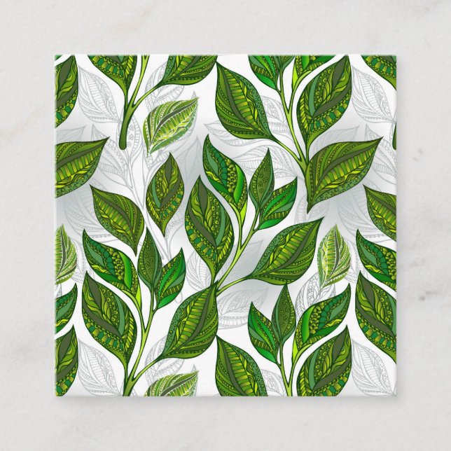 Seamless Pattern with Green Tea Leaves Discount Card (Front)