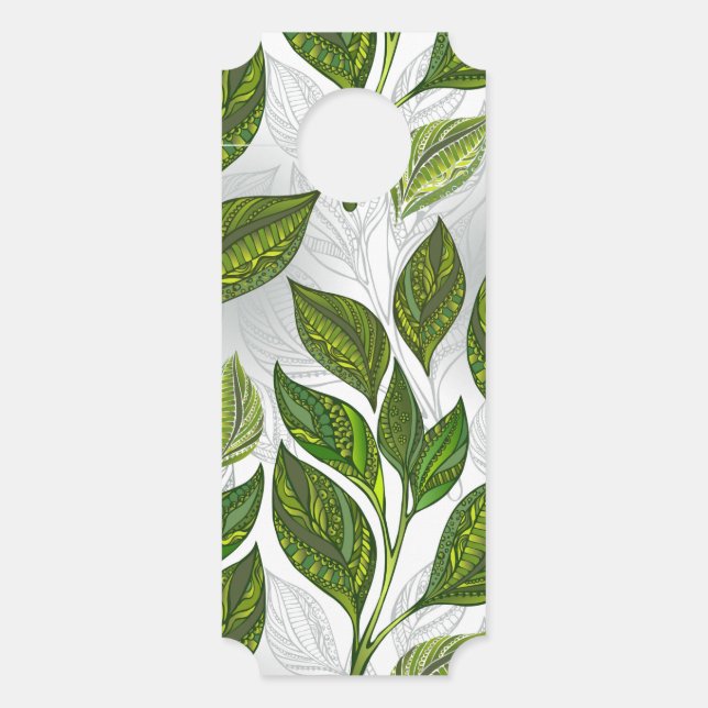 Seamless Pattern with Green Tea Leaves Door Hanger (Front)