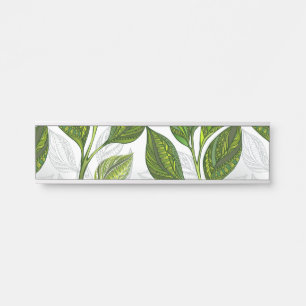 Seamless Pattern with Green Tea Leaves Door Sign