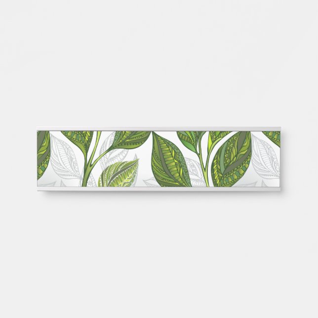 Seamless Pattern with Green Tea Leaves Door Sign (Front)