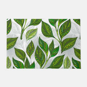 Seamless Pattern with Green Tea Leaves Doormat