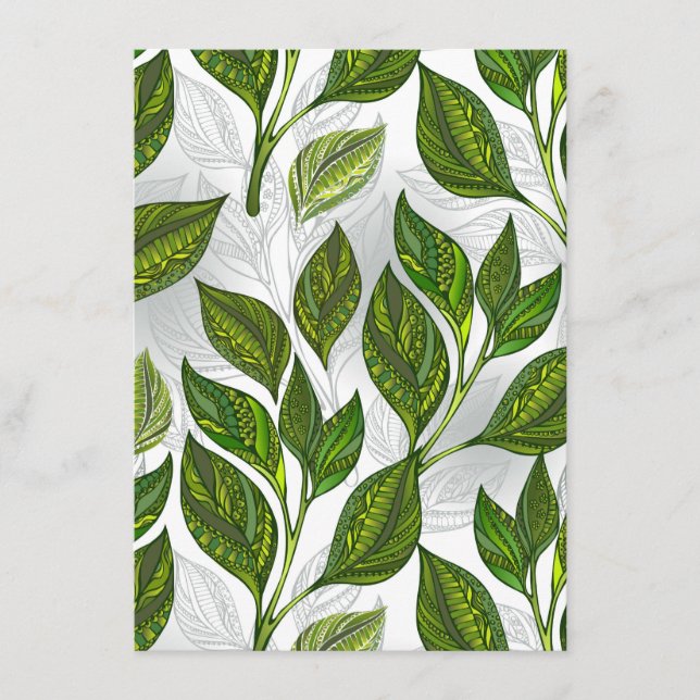 Seamless Pattern with Green Tea Leaves Enclosure Card (Front)